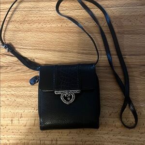 Brighton Black Leather Crossbody Wallet Bag
